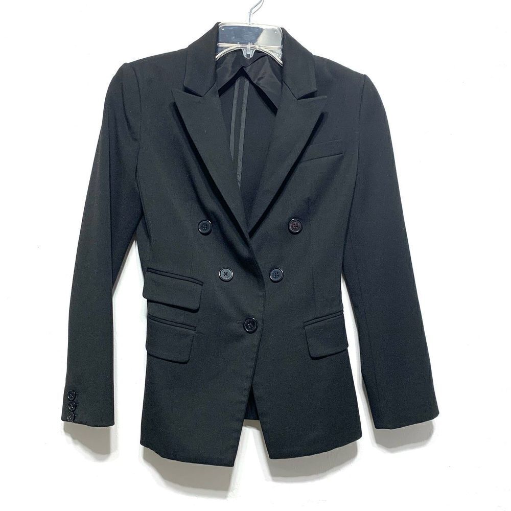Express Black Button Up Dress Work Career Fitted Blazer Long Sleeves size 0